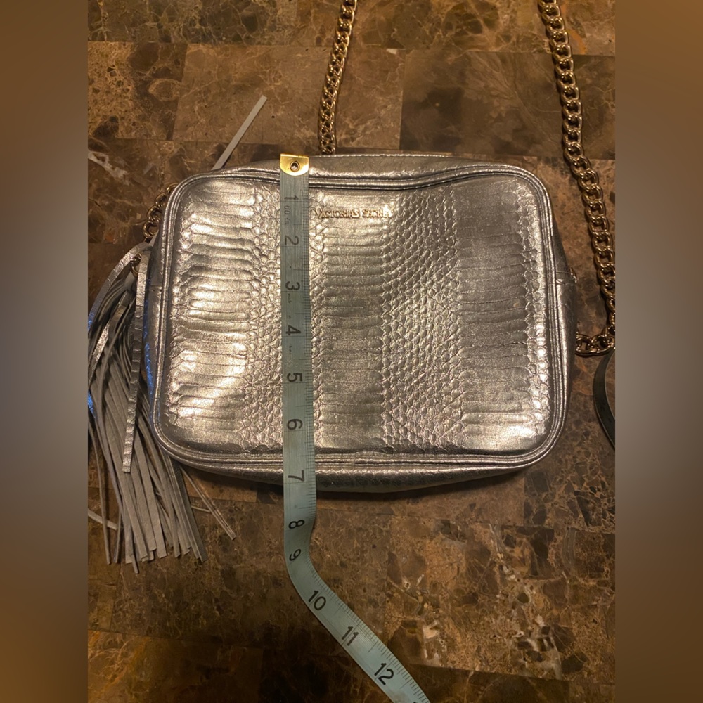 Victoria Secret~
Silver Metallic Reptile Crossbody
Gold Chain 
NWOT - Picture 12 of 15
